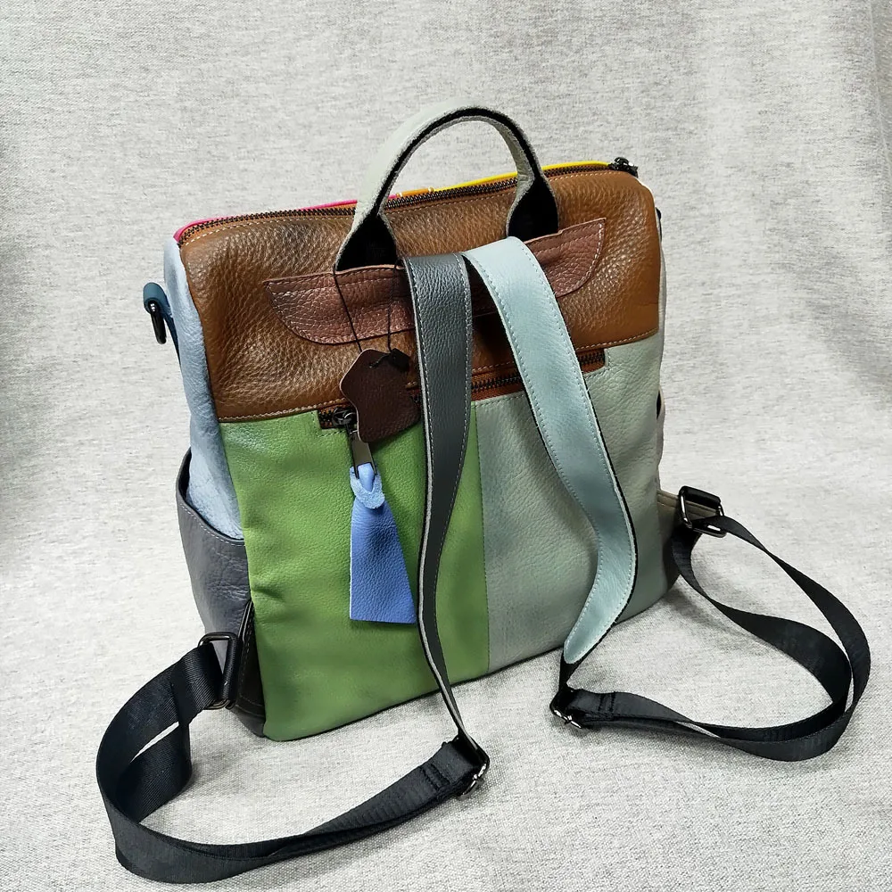 Zaino da donna in vera pelle di mucca Patchwork borsa a tracolla da viaggio antifurto da donna borsa Vintage in vera pelle