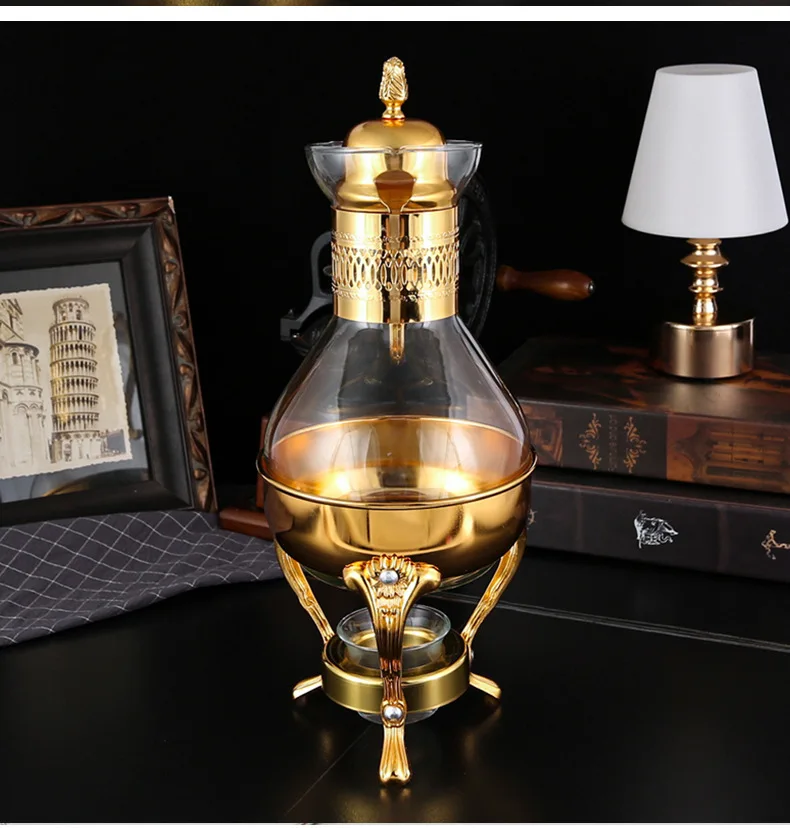 1 Set of Middle Eastern Style Arabic Coffee Pot 3-piece Set Accessible Luxury Retro Candle Heating Stove Glass Coffee Pot Gold Silver