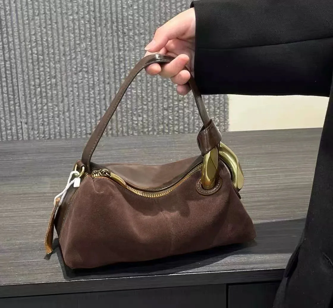 

Chic Velvet oulder Tote Bag Underarm Slouchy Autumn Winter Briti Sle Casual Zipper Closure Square ape ex Bag