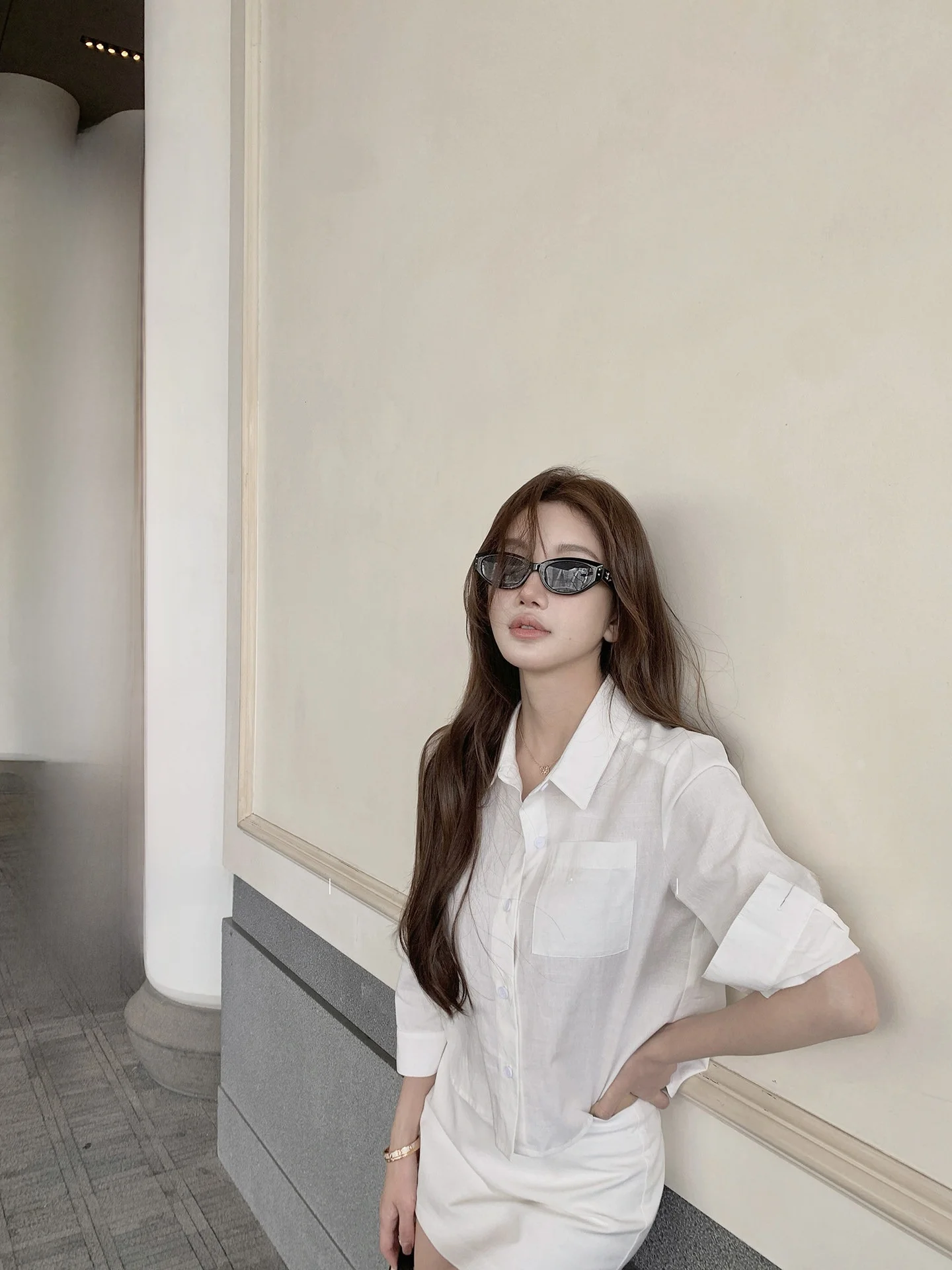 

Yuyuel Casual Loose Women's Shirt Short Sleeve Neck Summer Versatile White Top Breathable Comfortable Korean Style