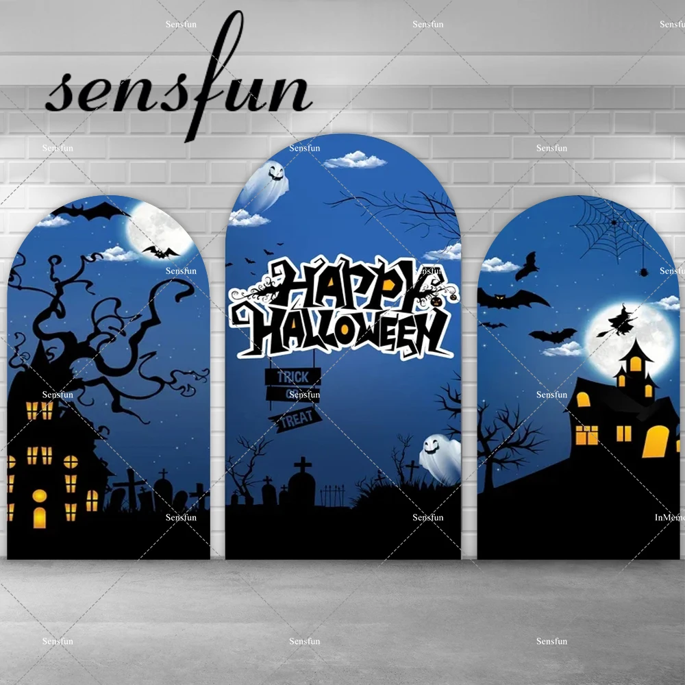 Halloween Day Chiara Arch Backdrop Horror Castle Nightmare Full Moon Bat Decor Photo Studio Photography Backgrounds Double-sided