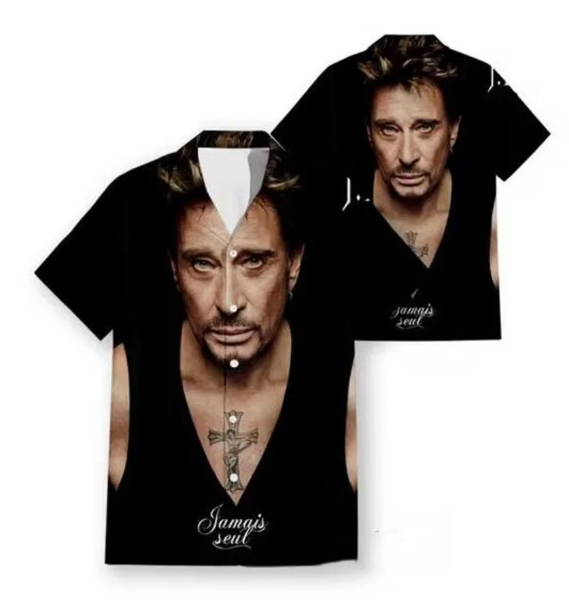 

Hawaiian Short Sleeve Men's Shirt Casual Johnny Hallyday Funny 3D Printed Casual Shirts Fashion Men Tops K033