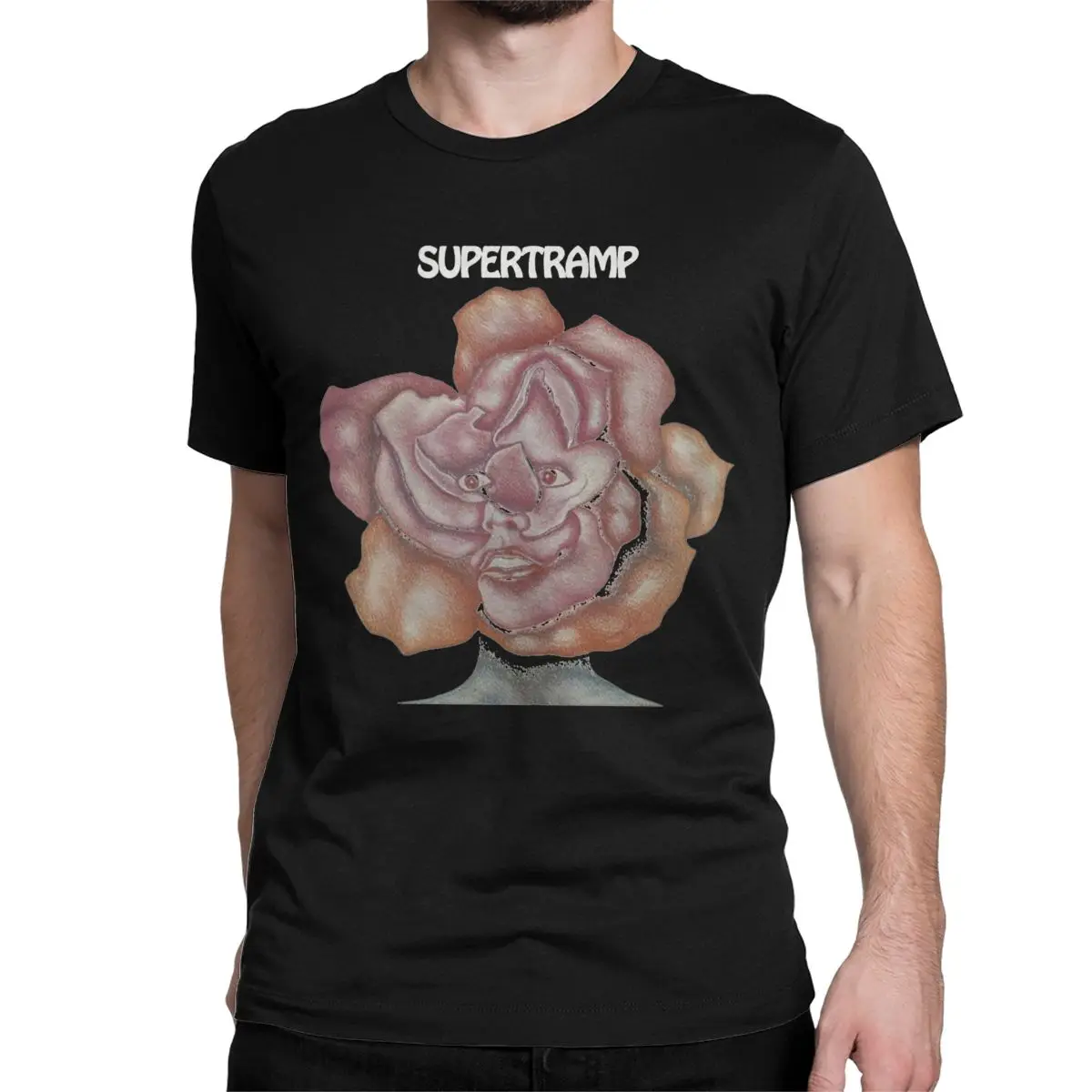 Novelty Music Rock Supertramp Flower Head T-Shirt Men Crewneck Cotton T Shirt Short Sleeve Tee Shirt Printed Clothes