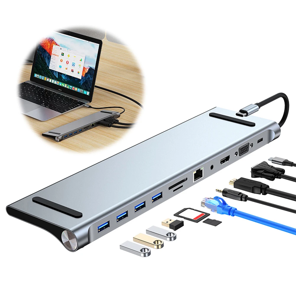 11-in-1-USB-C-Dockingstation 100 W PD SD/TF Audio Typ-C-Hub 1* USB 3.0 3*USB2.0 für MacBook Pro/Air Dell HP Surface Lenovo ASUS
