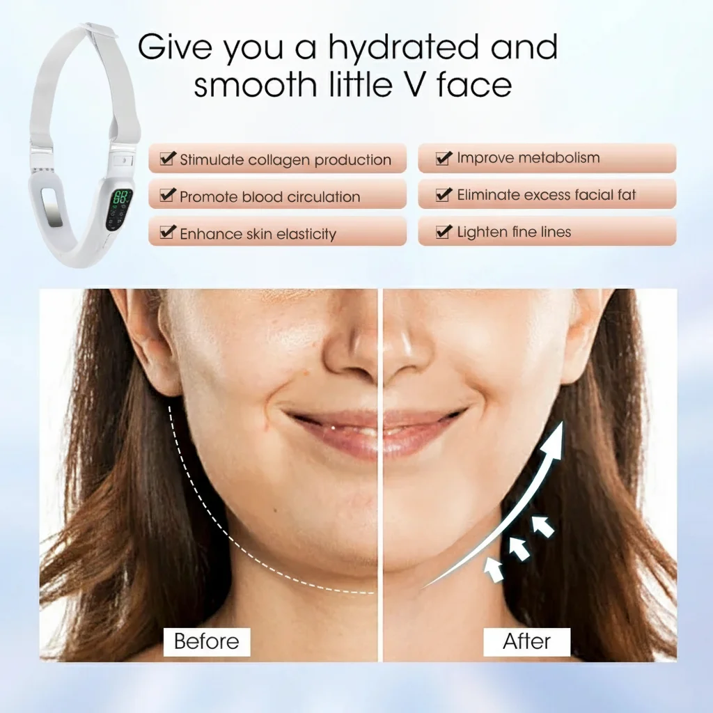 Terapia fotonica a LED Massaggiatore vibrante dimagrante facciale Dispositivo di sollevamento facciale Massaggiatore vibrante viso riscaldato a doppio mento V