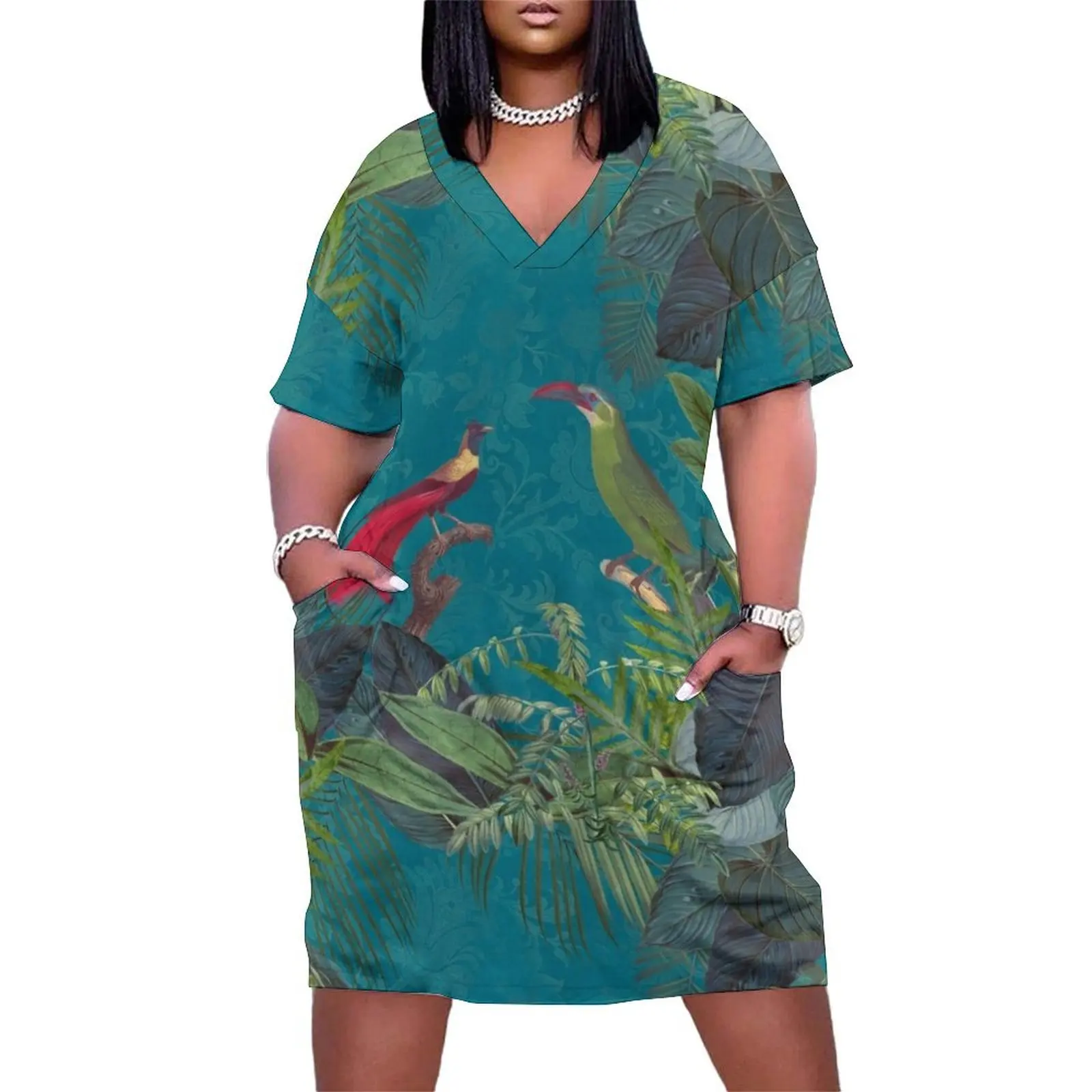 

Birds Of Jungle Vintage Botanical Illustration Loose Pocket Dress Women"s summer suit Summer women"s clothing dresses for woman