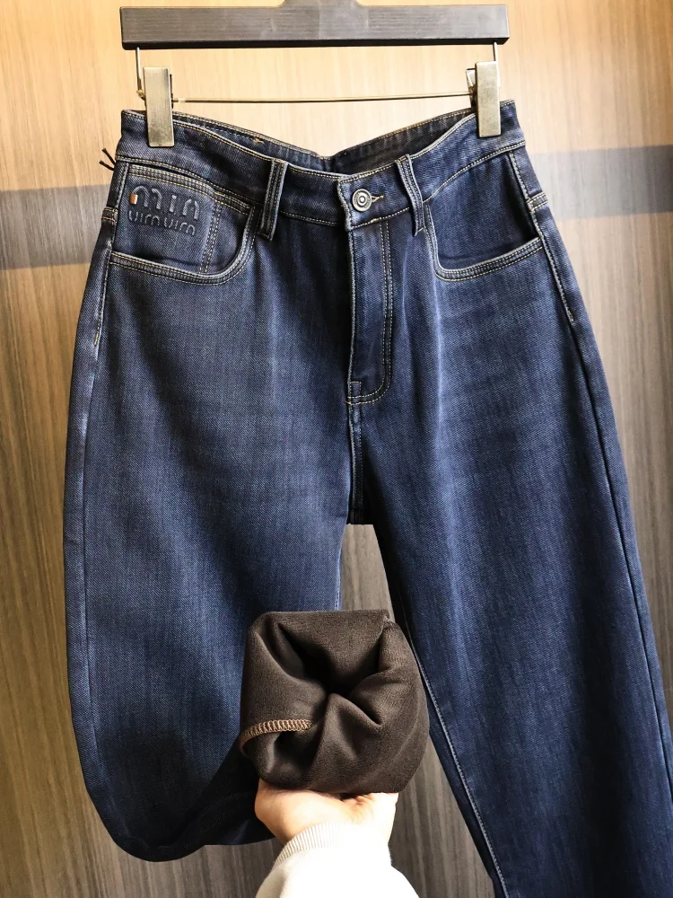 

Men's Fce Lined Thiened Straight Leg Jeans Autumn Winter Faion Waed Soft Skin-friendly Denim Casual Modern Sle