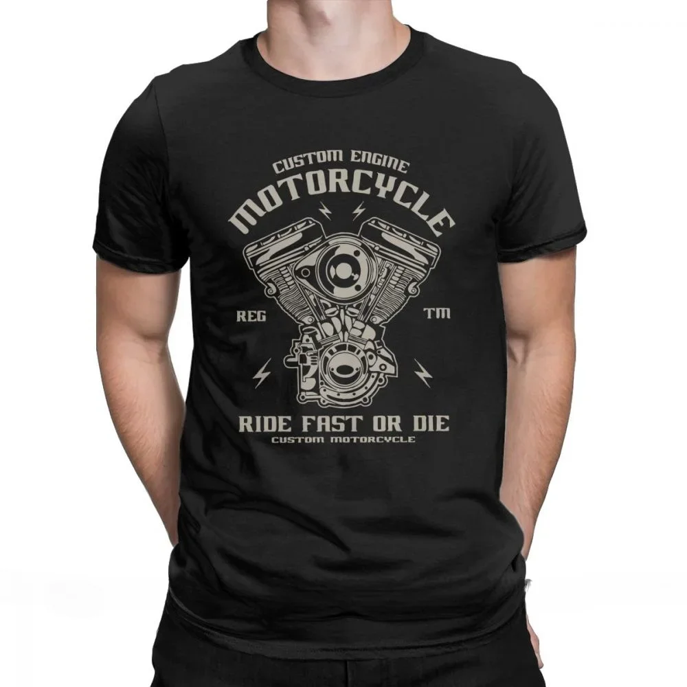 2026 Men T Shirts Biker Engine Motorcycle Ride Fast or Die Funny Short Sleeve Tees Crewneck Tops Polyester Printed T-Shirt