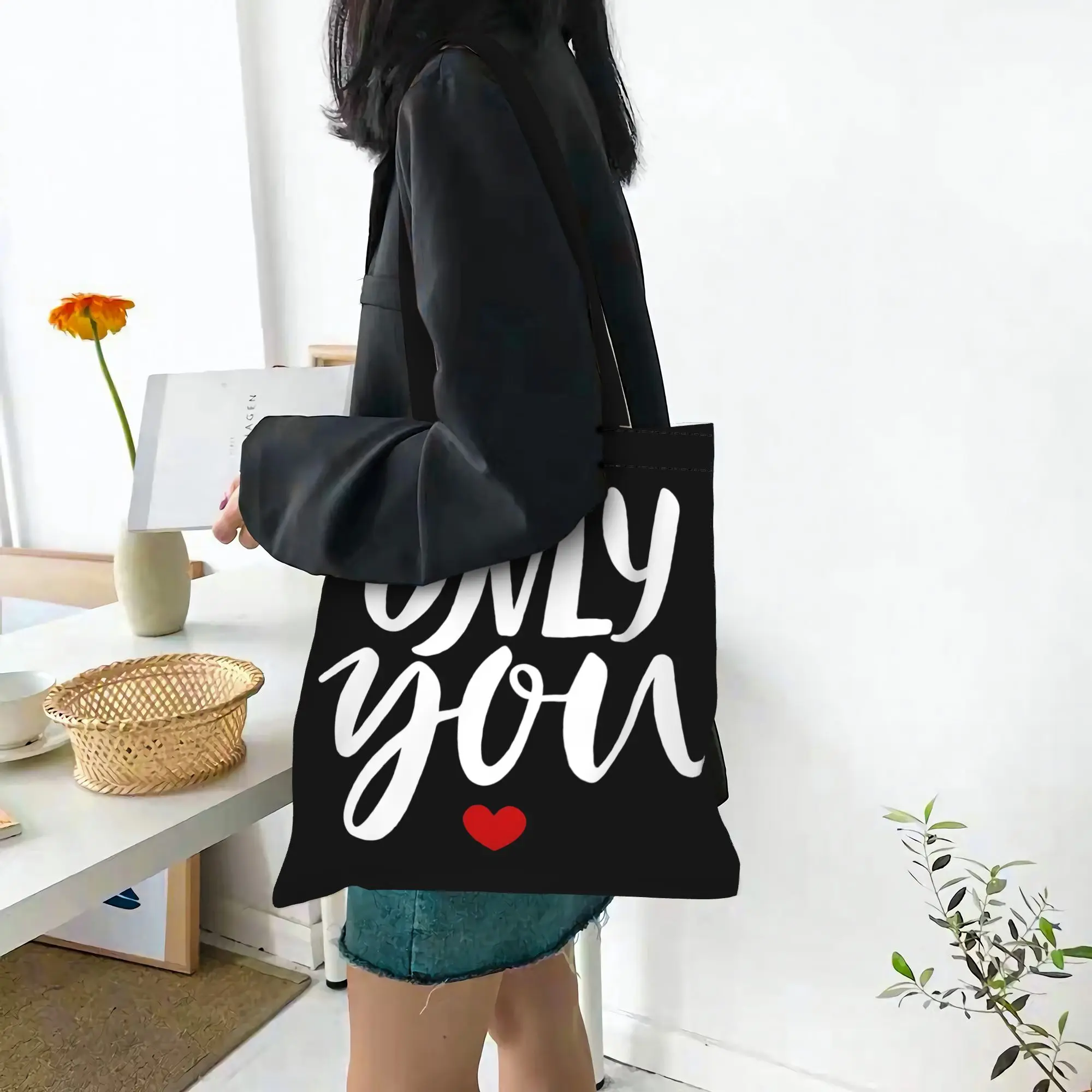 

2026 Shopping Bags first day of school Cool Love logo Canvas Canvas Tote Bag Women'S Shoulder Handbag
