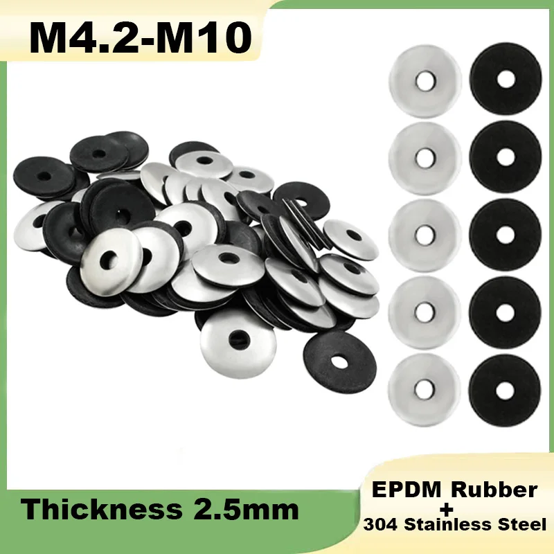 25/30/50Pcs Sealing Washers M4.2 M5.5 M6.3 M8 M10 304 StainlessSteel EPDM Rubber  Waterproof Dustproof Compound Non-slip Gaskets