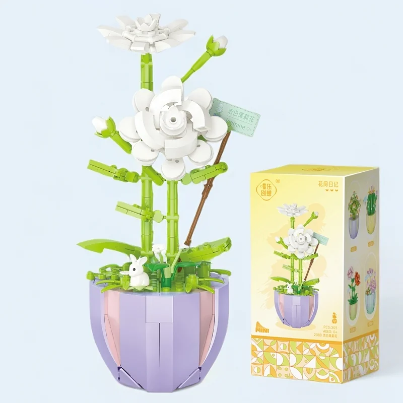 WLtoy 2088 305 Uds. Conjunto de bloques de construcción de la serie de plantas, planta de flores creativa DIY, decoración del hogar, bloques constructores, juguetes para Navidad