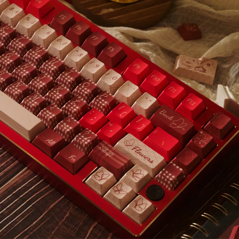 Red Bean Southern Country Keycap Red Retro Plaid Keycap 150Keys Cherry Pbt Sublimation With 2.25U/7U Space Bar Lenter Key Keycap