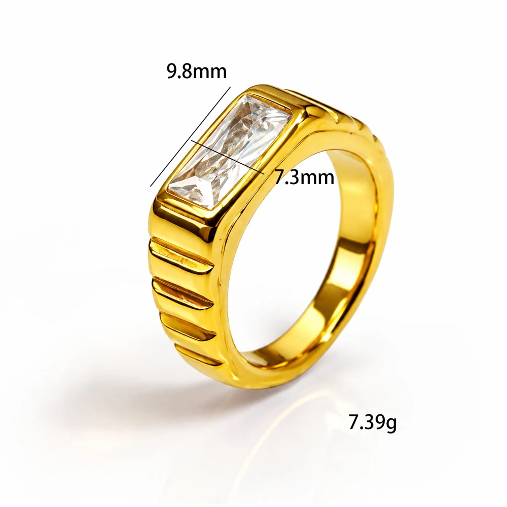 Vintage Luxus Smaragdgrüner Edelsteinring für Herren, Edelstahl, breites Band, rechteckiger Ring, Retro-Streifendesign, Statement-Schmuck – Detail 3