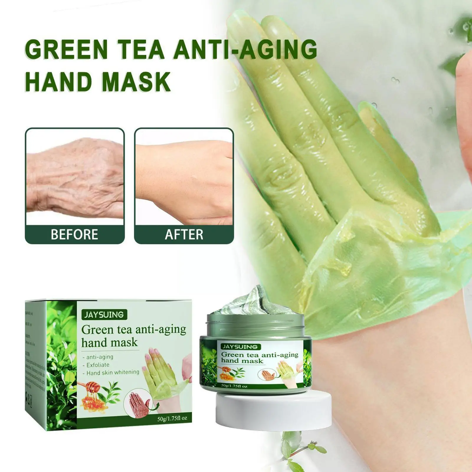 50g tè verde maschera per le mani cera idratante maschera per le mani sbiancante per le mani Anti-età pelle esfoliante pellicola per la cura delle mani callo Re Y5E9