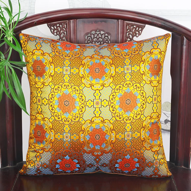 Custom Latest Floral Silk Brocade Cushion Covers Home Decorative Zipper Pillowcases Armchair Sofa Dining Chair Backrest Case