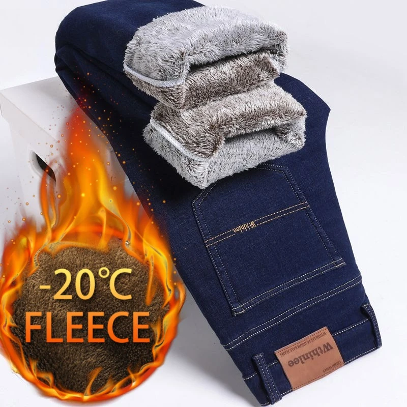 

Осенне-зимние модные однотонные джинсы из толстого флиса и теплые прямые джинсы для мужчин, повседневные спортивные мужские джинсы