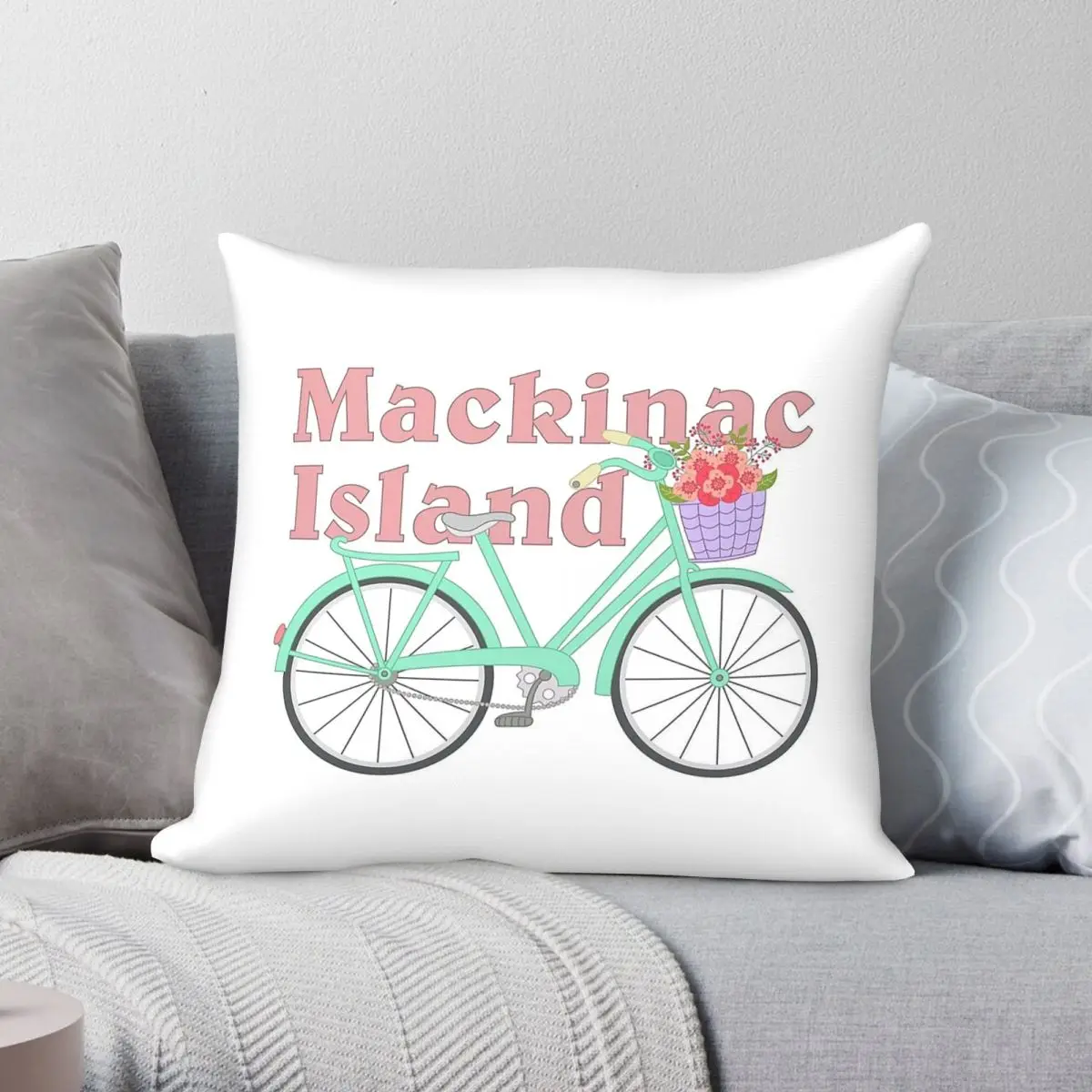 Mackinac Island Bicycle Pillowcase Polyester Linen Velvet Printed Decorative Throw Pillow Case Bed Cushion Case Wholesale 45x45