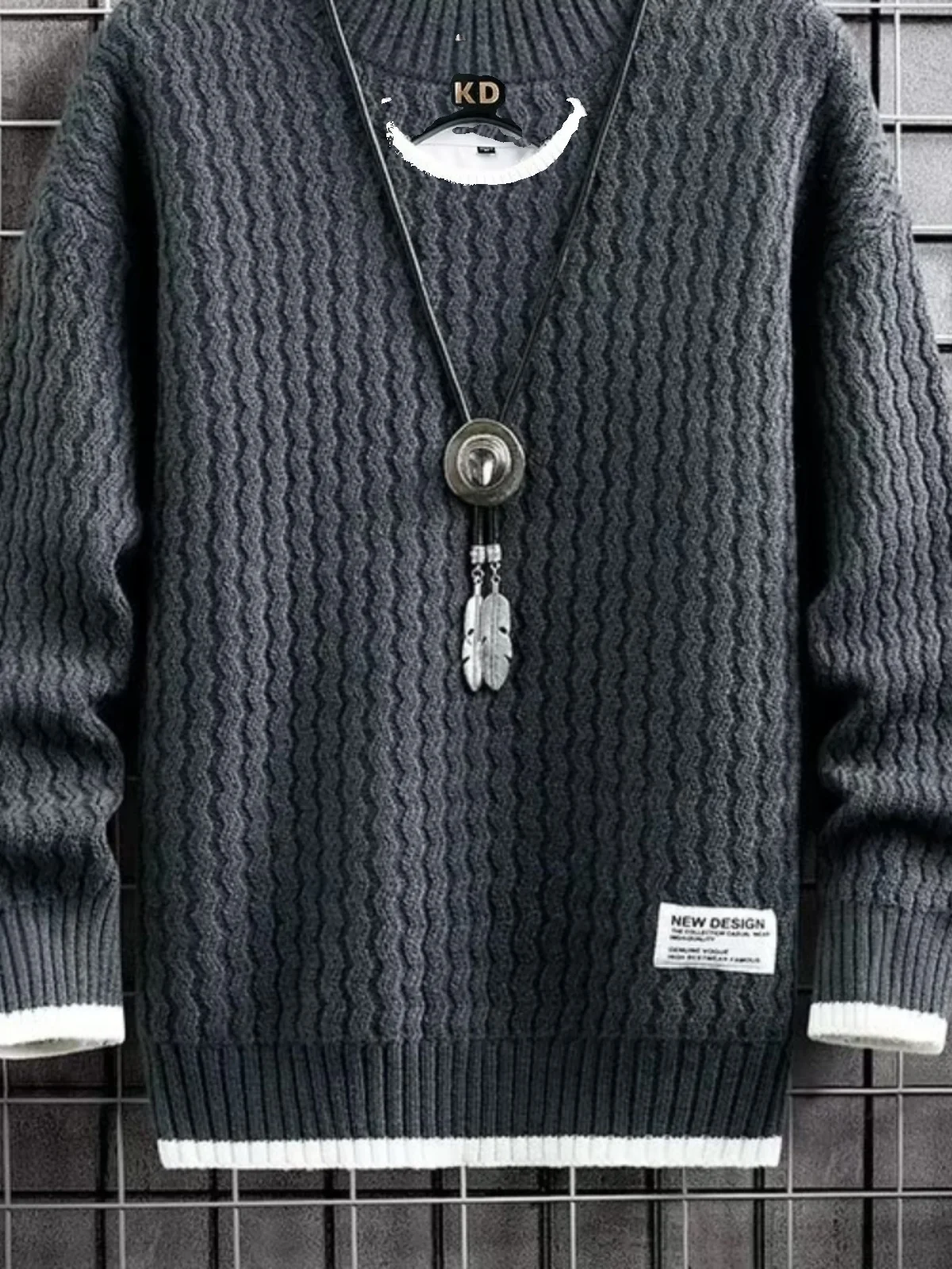 

Мужской круглый трикотаж Thiened Ne, свободный шерстяной свитер, теплый базовый слой, японский Sle, повседневная одежда в стиле ретро с ромбовидным узором