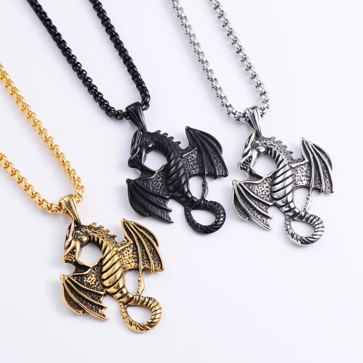 

Besiko Hiphop Punk Evil Dragon Pendant Necklaces For Men Women Stainless Steel Sweater Chain Hip Hop Gothic Animal Jewelry