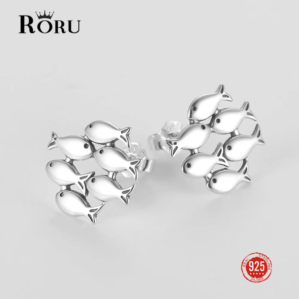 

RORU New 2022 Simple Shoal of Fish Stud Earrings for Women 925 Sterling Silver Spring Ear Studs Festival Silver Fashion Jewelry