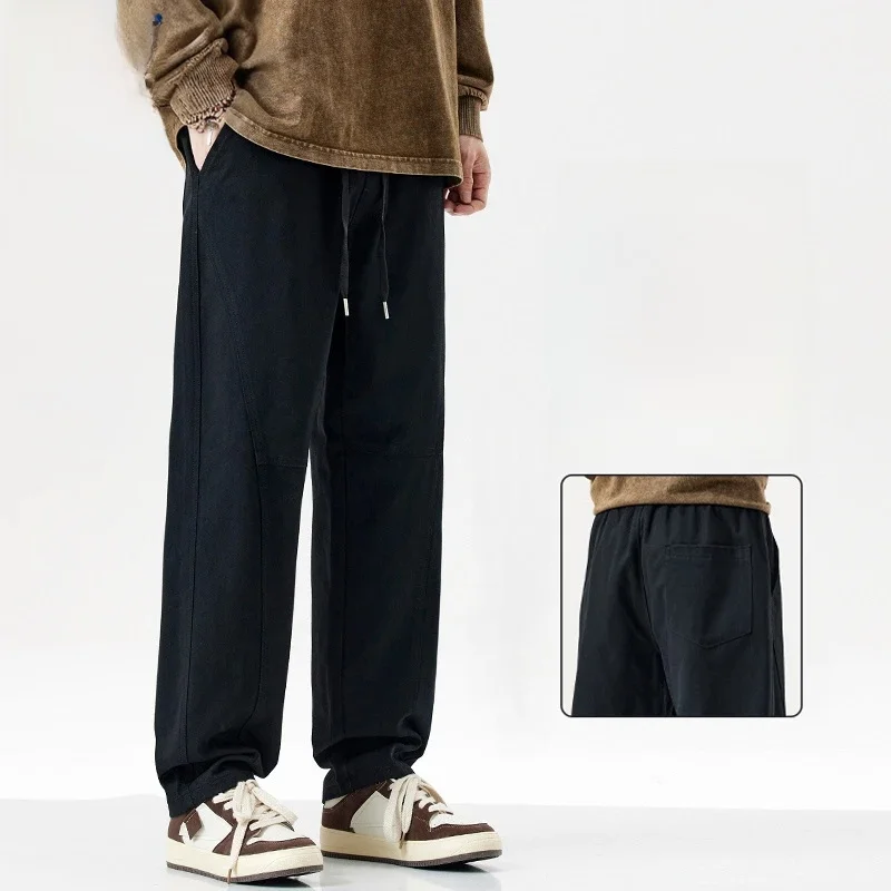 

Удобные мужские повседневные брюки из чистого хлопка, осенне-зимние, свободные, прямые, простые в сочетании, широкие, длинные, Cleanfit