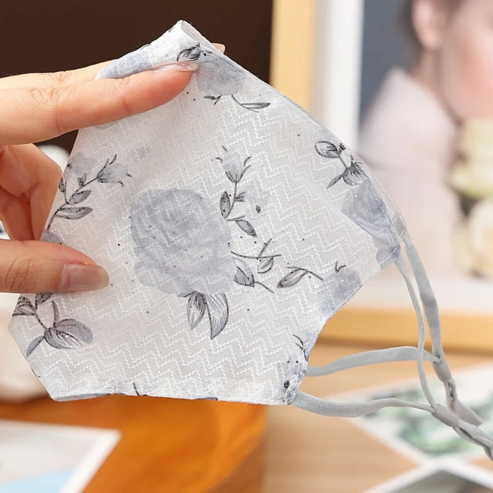 

Silky Lace Sun Protection Mask UV-blocking Rose Pattern Eye Protection Face Mask Double-layer Breathable Women's Mask