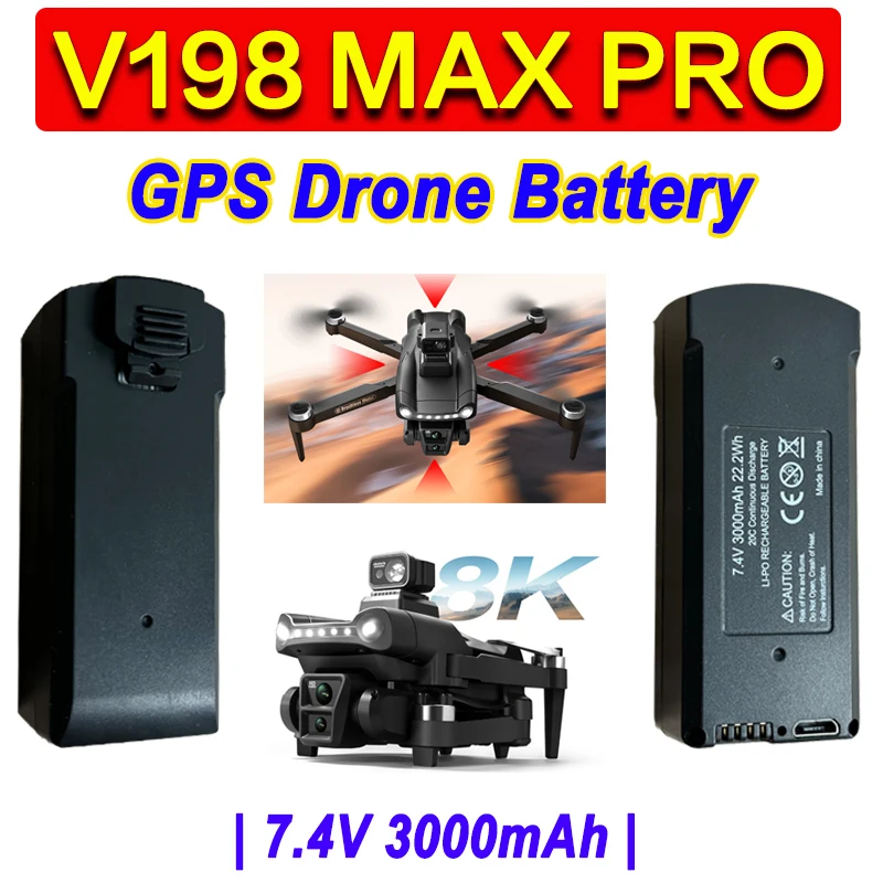 Original V198 MAX PRO Drone Battery V198 8K GPS RC Quadcopter V198 7.4V 3000mAh Battery Spare Dron Accessories Parts