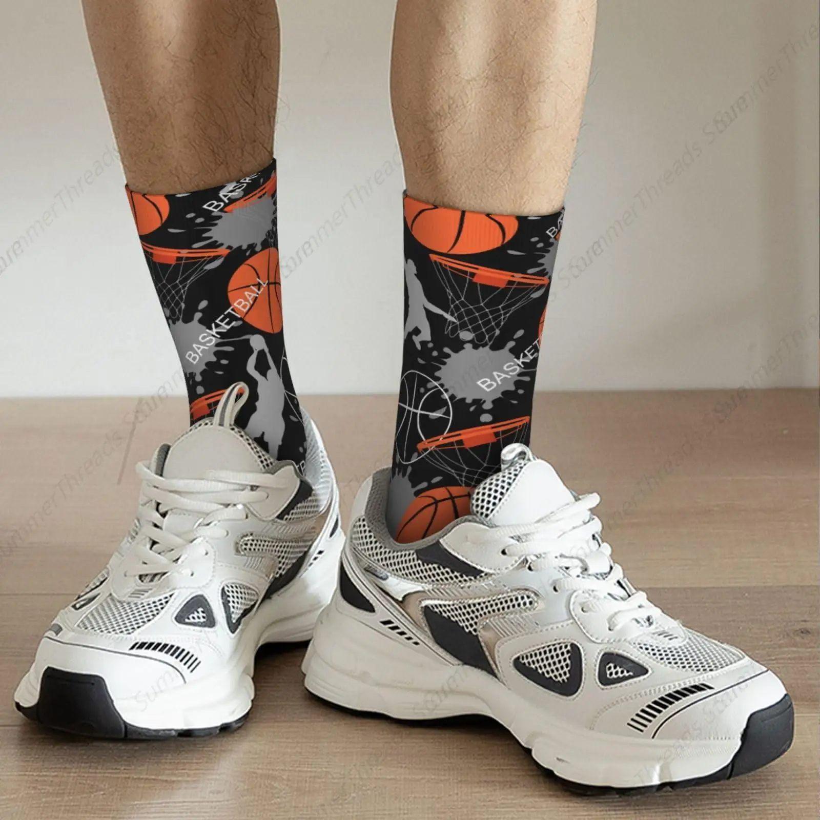 Basketball Game Cool Ball Sport Novelty Socks For Men Women, Funny Crazy Crew Socks Casual Dress Socks Gifts（15-16‘’Size）