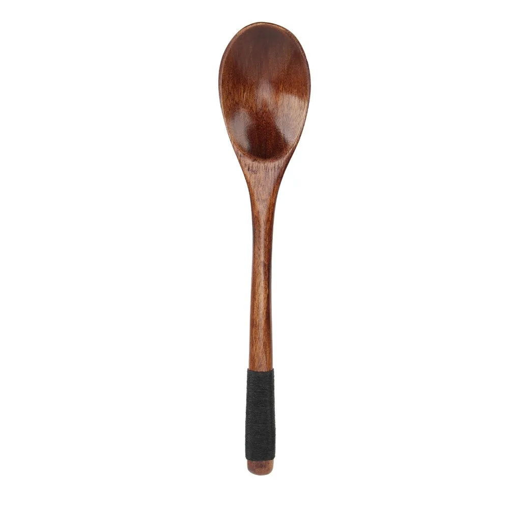 5pcs Cooking Spoons Wood Wooden Soup Spoons Lacquer Smooth Finish Wooden Spoon Set Semicircle Wood Mixing Spoon Travel Use