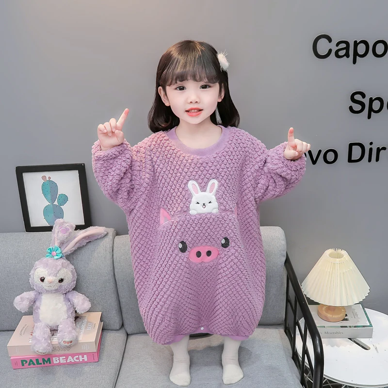 Girls pajamas autumn and winter flannel children\'s loungewear baby nightgown thermal nightdress