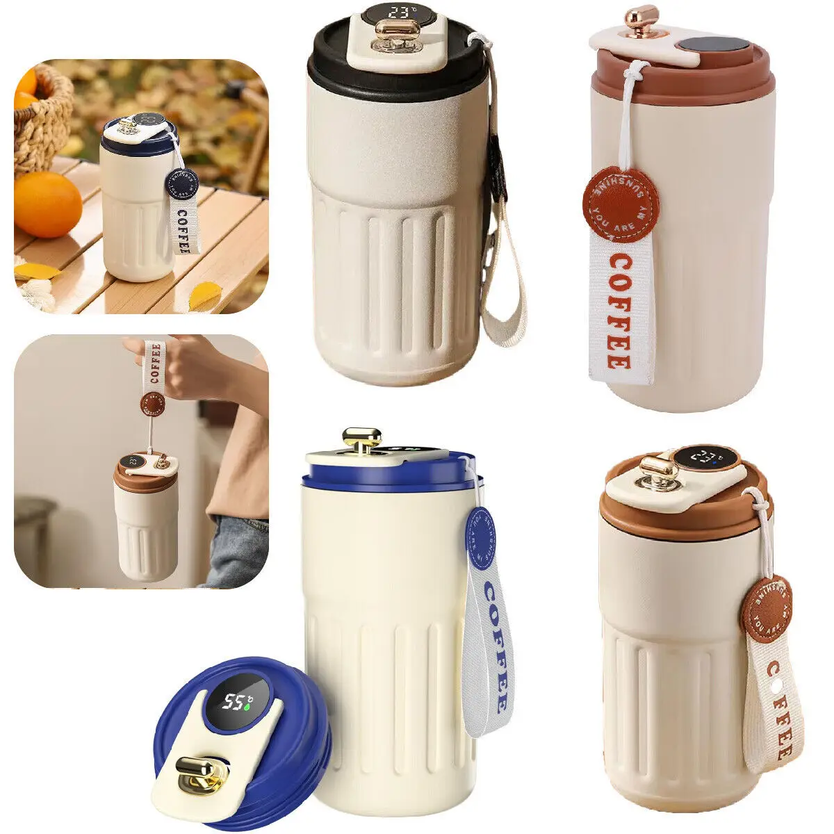 Travel Thermos Flask With Temperature Display, Mug Or Coffee Cup