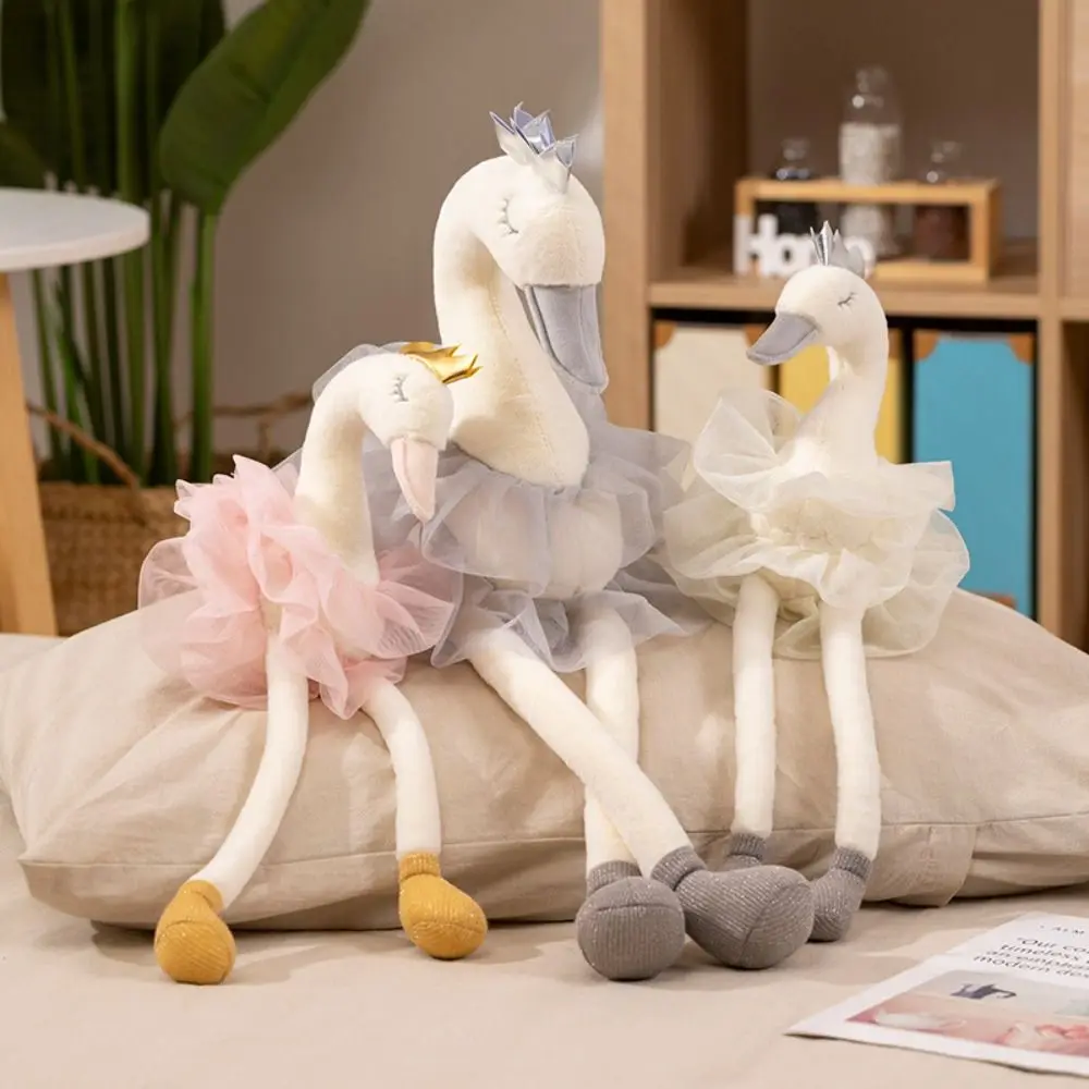 White&Pink Color Skirt Swan Cute Cartoon Princess Dress Stuffed Swan Soft Pillow Beautiful Swan Animal Birthday Wedding