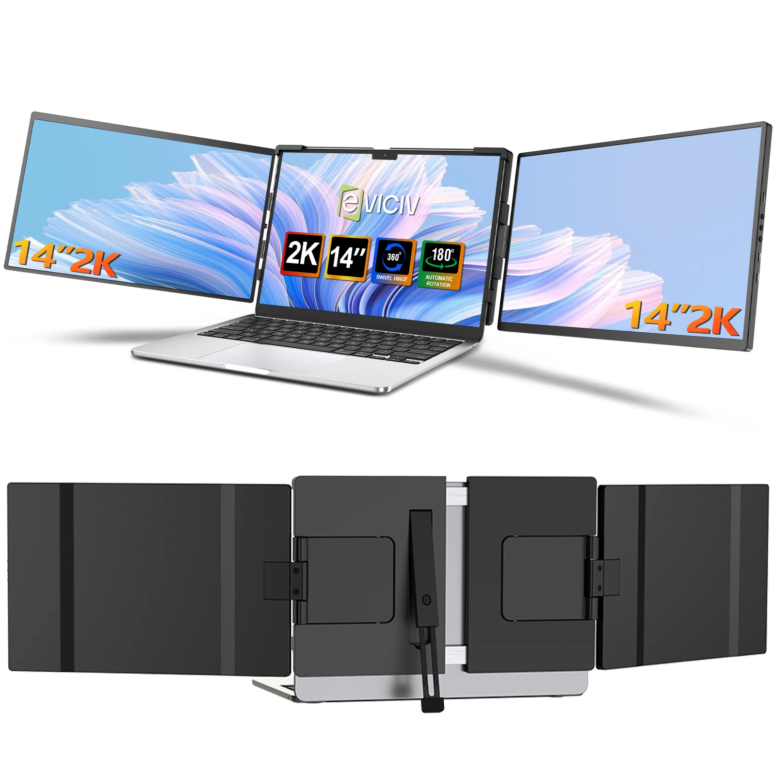 EVICIV Triple Portable Monitor for Laptop 14'' 2K 1440P USB-C