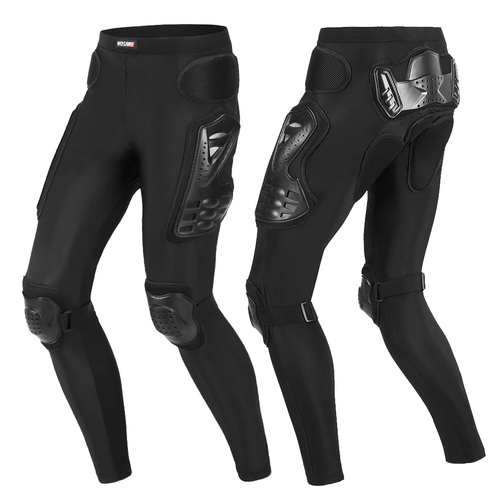 WOSAWE MTB Armor MotorcycleTrousers Knee Crotch Hip Butt Protection Tight Motorbike Motocross Racing Protective Gear Long Pants