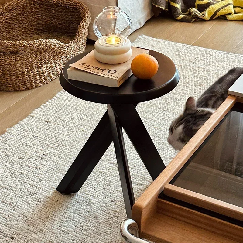 Medieval small coffee table, living room wabi-sabi wind, balcony bay window dining table stool, black round bedside cabinet