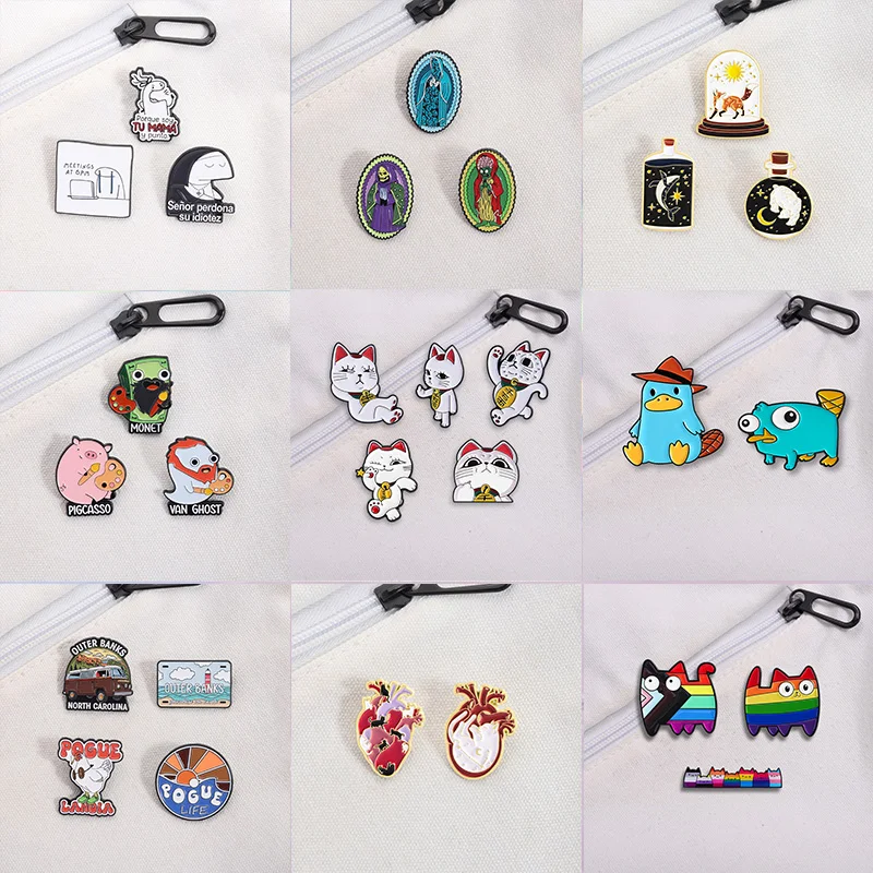 2-5Pcs/Set Anime Turbo Granny Middle Finger Cat Enamel Pins Perry The Platypus Blue Duck Rude Cat Brooches Badge Jewelry Gifts