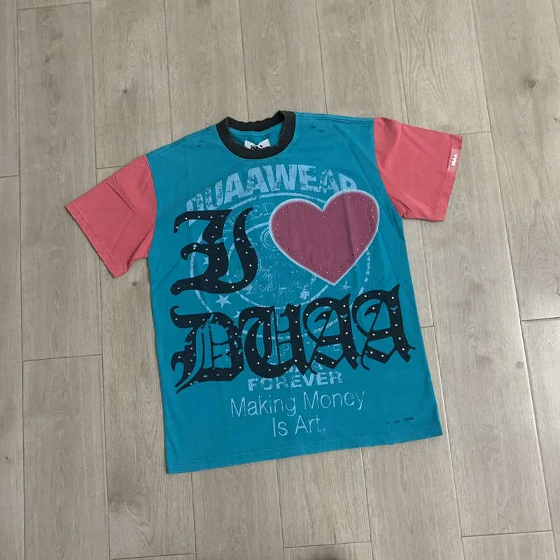 Street Trend Couple High-quality T-shirt Hot Stamping Diamond Splicing Duaa Duaa Short Sleeved T-shirt