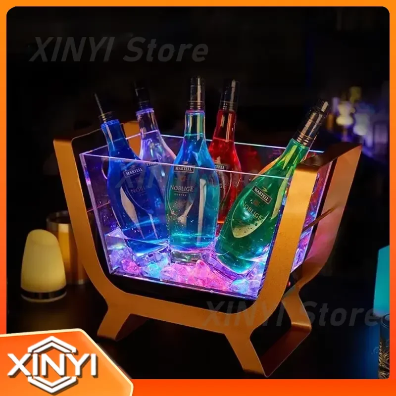 LED Ice Bucket for Bar Nightclub KTV Party Supply Acrylic Transparent Cooler with Luminous Ice Cubes Wine Soda Rack Charging