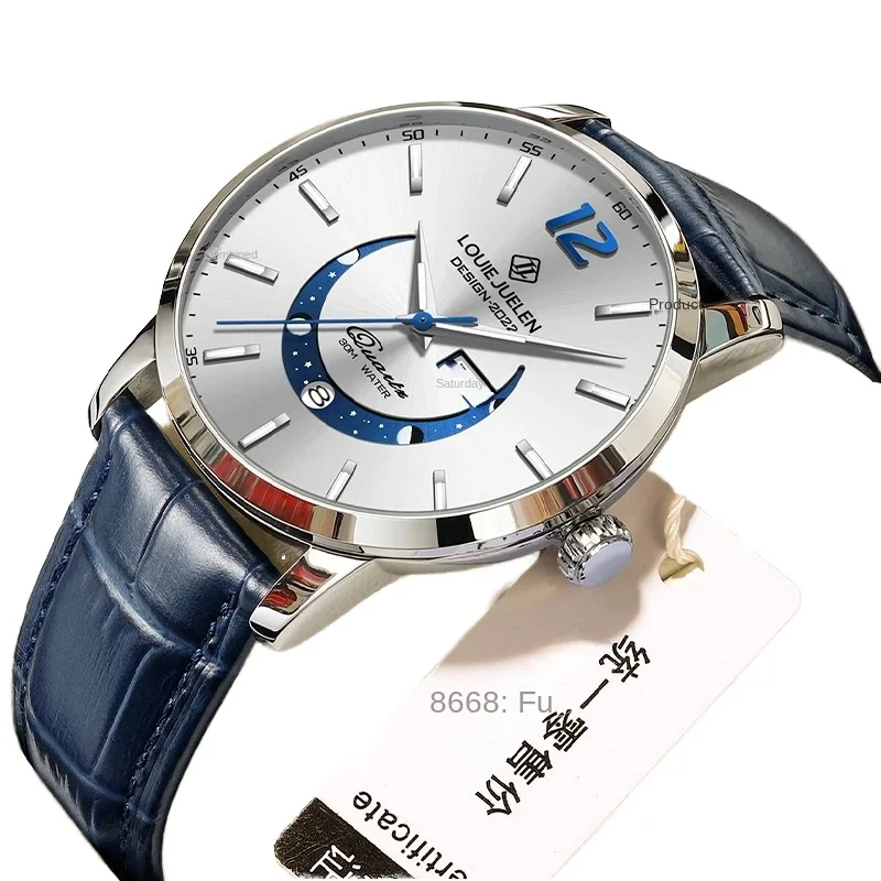 2026 ZHANGU Brand Men's Quartz Charm Watch Pointer Waterproof Luminous Leather Strap Alloy 22mm Band Width Glass Fashion