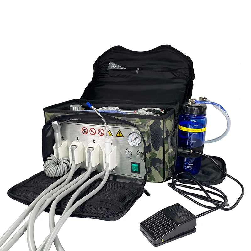 Portable Dental Unit Backpack Air Turbine Unit With Air Compressor 3 Way Syringe Suction 2/4 Holes Mobile Dental Unit  Equipment