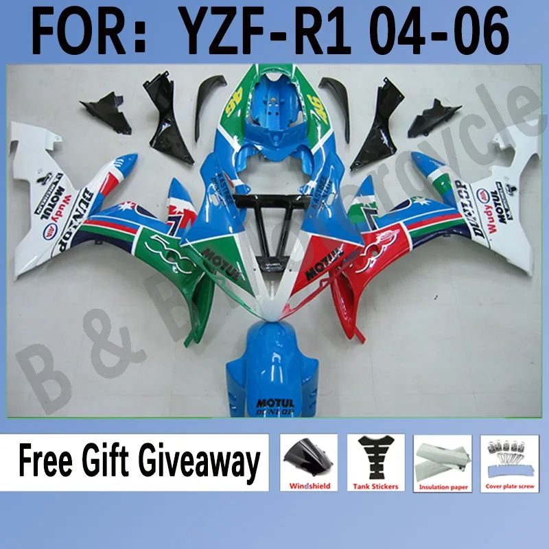 

Motorcycle Fairing kit fits Yamaha YZF-R1 2004 2005 2006 YZF1000 04 05 06 Fairing Blue white motorcycle Bodywork