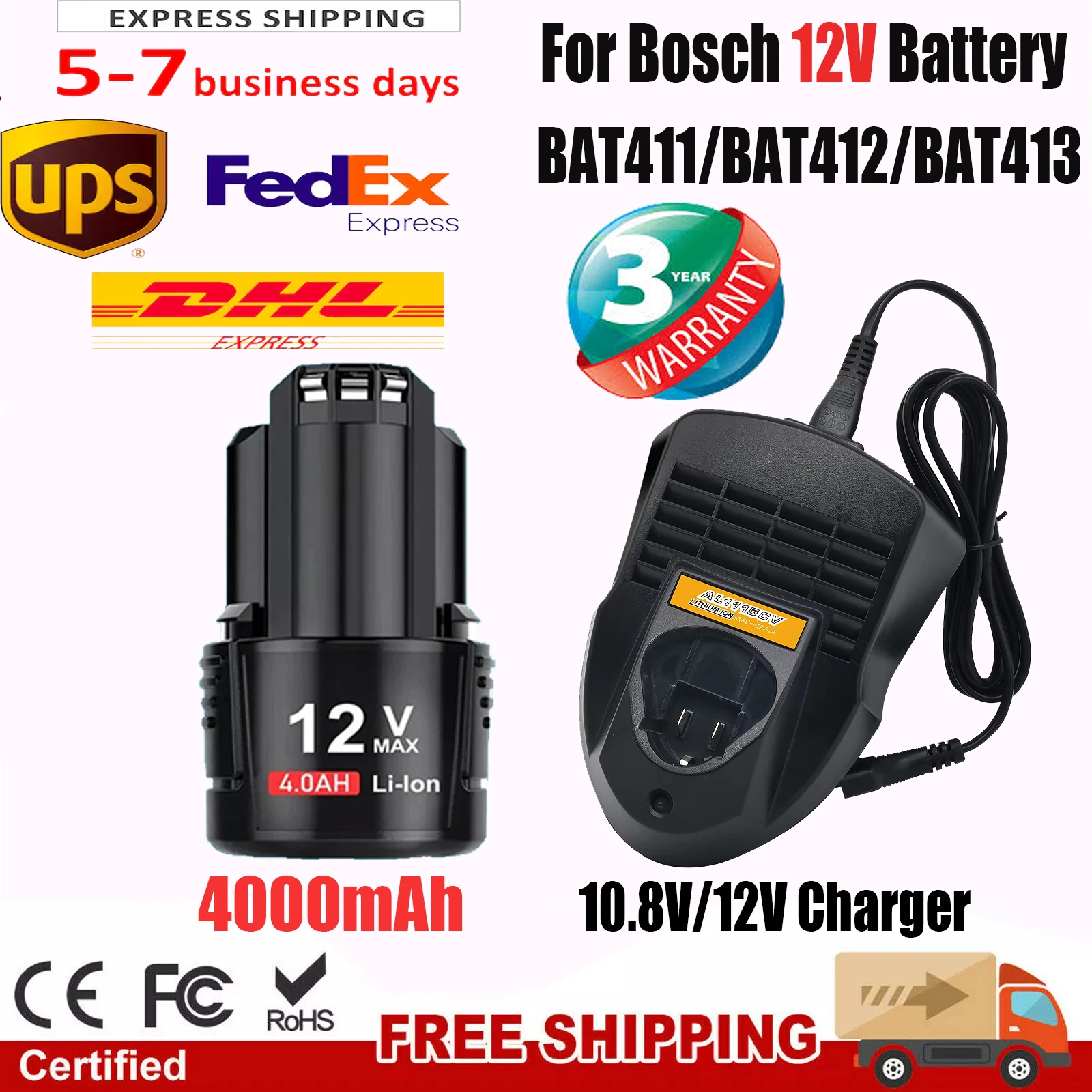 For Bosch 12 Volt 4000mAh Lithium Battery Rechargeable Battery Compatible With BAT411 BAT412 BAT413 Replacement Tool Batteries