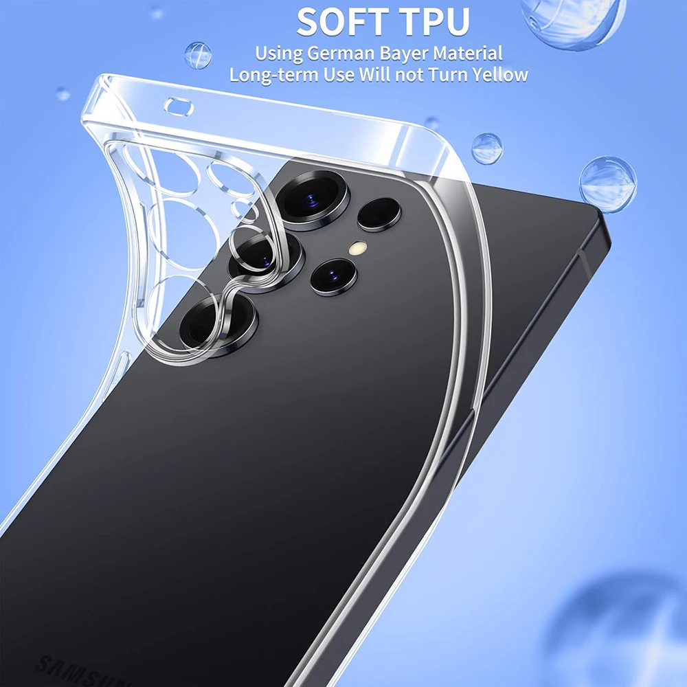 Full Camera Protection Silicone Soft Case For Samsung Galaxy S25 S24 S23 Ultra FE Plus Clear Ultra Thin Back Cover Shell S 25 24