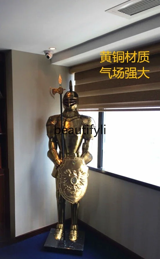 Large pure brass knight European armor samurai creative living room floor high-end ornament