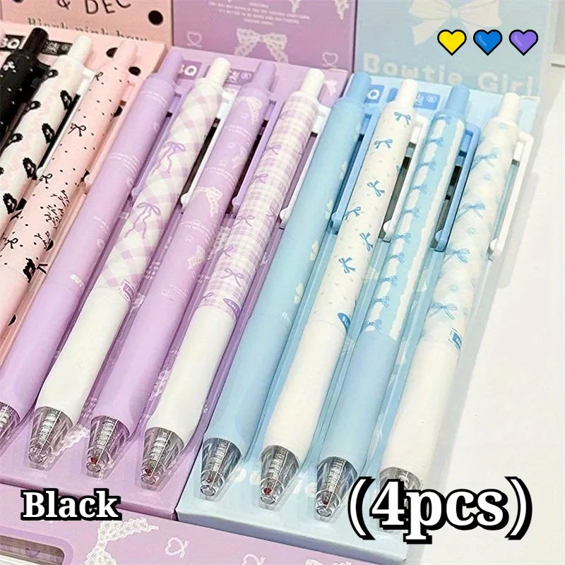 

4pcs Purple Bow Gel Pens 0.5mm Black Ink, Smooth Quick Dry Writing Pens, Elegant School Office Stationery Back to School Gift