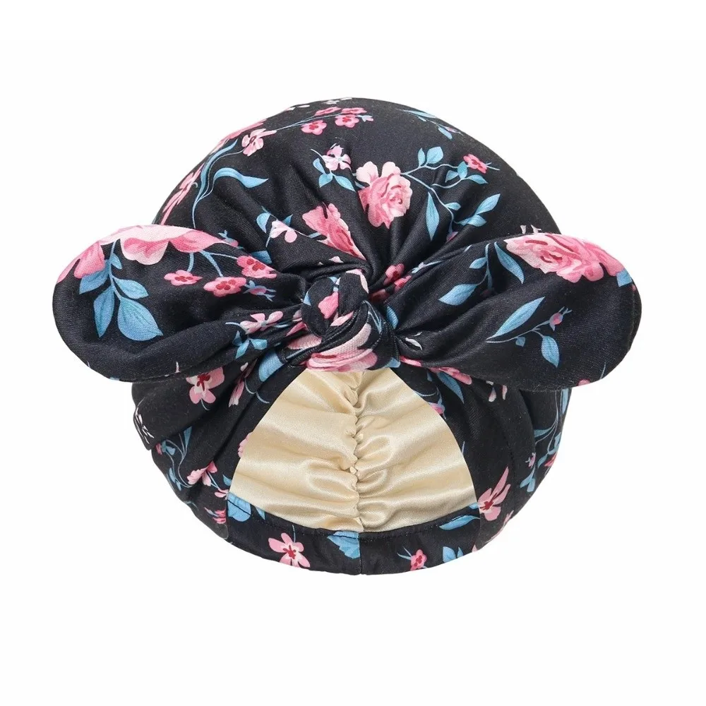 Satin Lined Bandana Turban Hat Paisley Print Rabbit Ear Bow Knot Hair Cover Bonnet Multi-Color 1PC Ladies Headscarf Cap