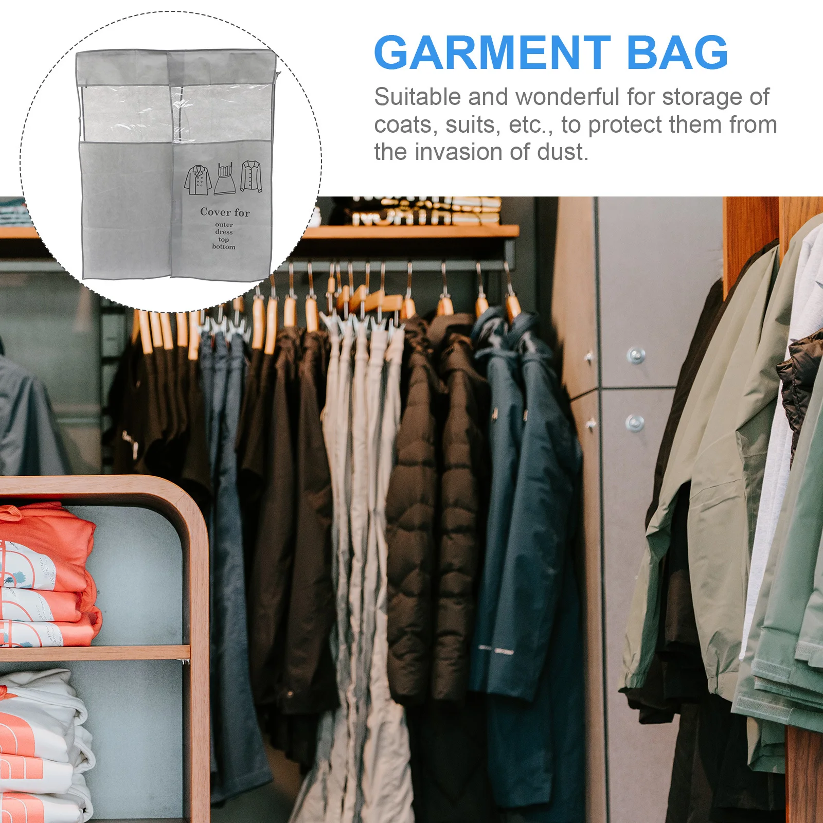 

Garment Bag Dustproof Non-Woven Fabric Grey Clothes Cover for Travel Storage Suit Shirts Coats Garment Bag Cover