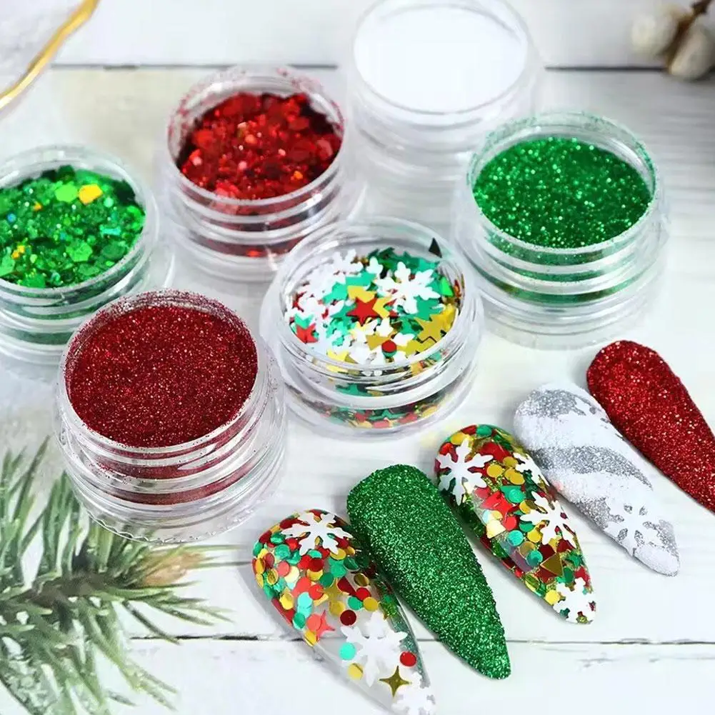 6 farben Weihnachten Schneeflocke Nagel Glitter DIY Weihnachten Nagel Glitter Set Schneeflocken Pailletten Helle Glanz Mehrzweck Glitter Set