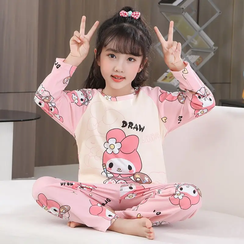 

Spring Autumn Kawaii Sanrio Anime Kuromi Long Sleeved Children Pajamas Cute Cartoon My Melody Shirt Pants Clothes Gifts