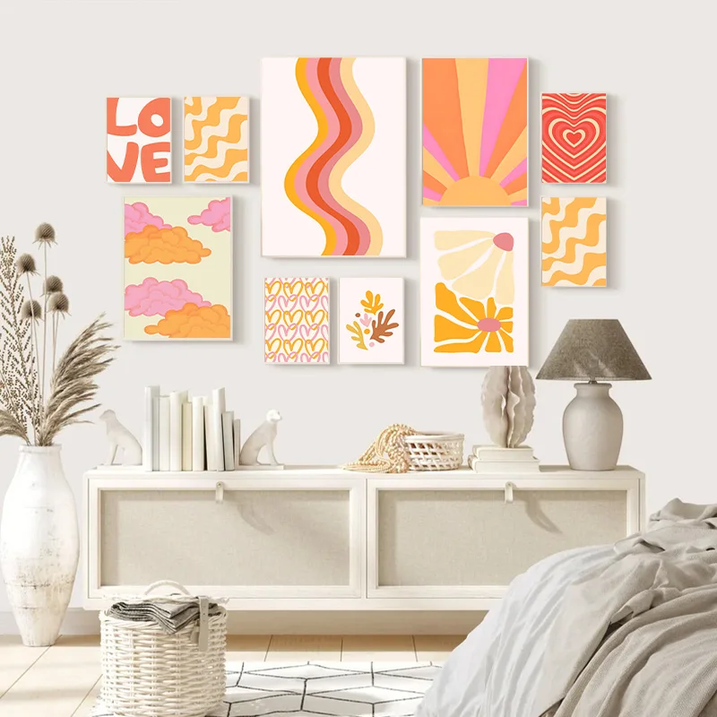 Orange Modern Avant-Garde Trendy Room Poster Line Alphabet Minimalist Canvas Painting Ideal Room Decoration Gift Wall Art